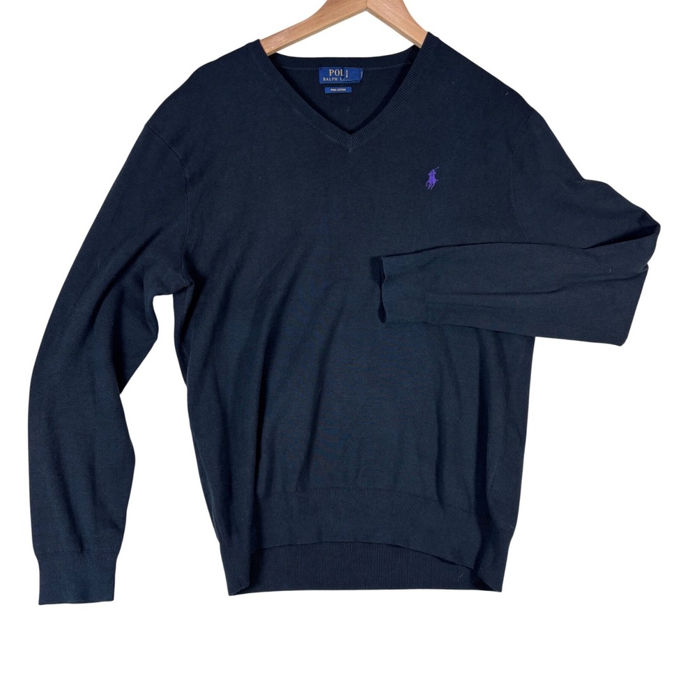 Polo Ralph Lauren Mens Bundle Blue Oxford Shirt & Black Pima Cotton V-Neck M EUC - Picture 5 of 14